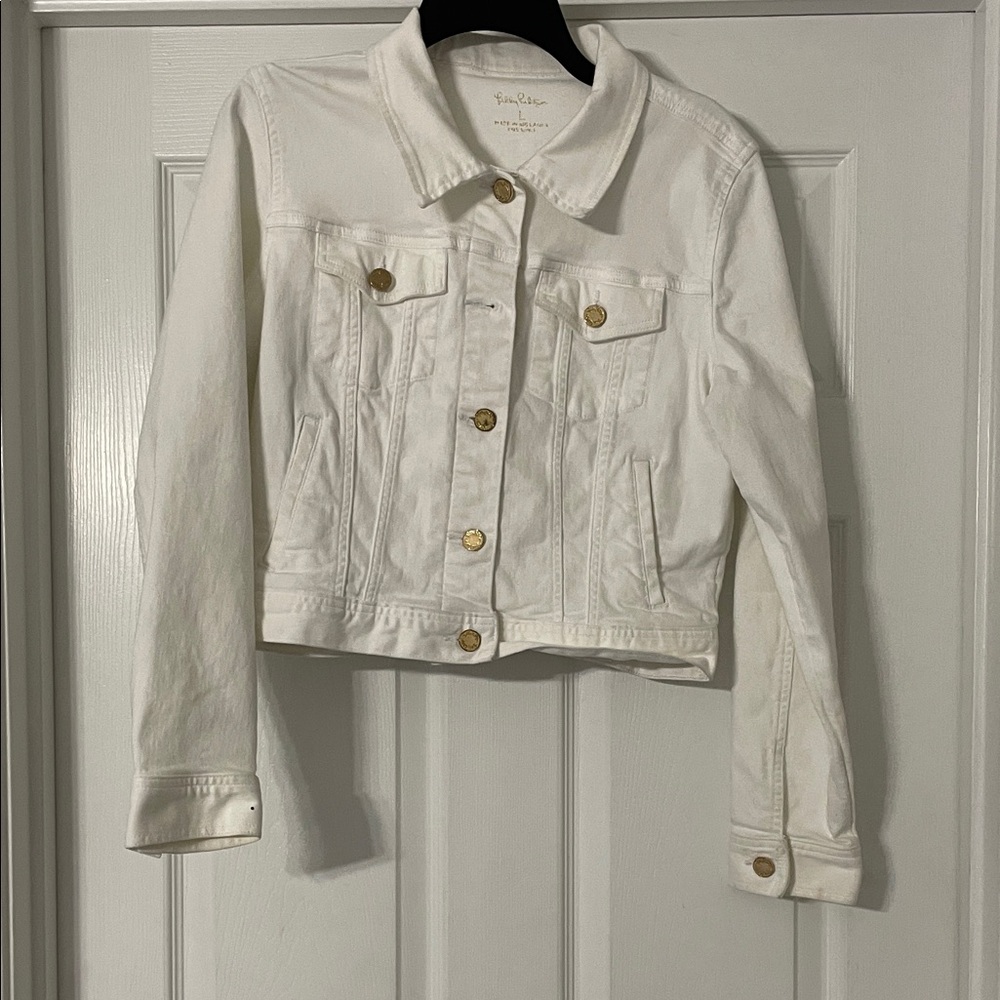 Lilly Pulitzer White Denim Jacket with Gold Buttons